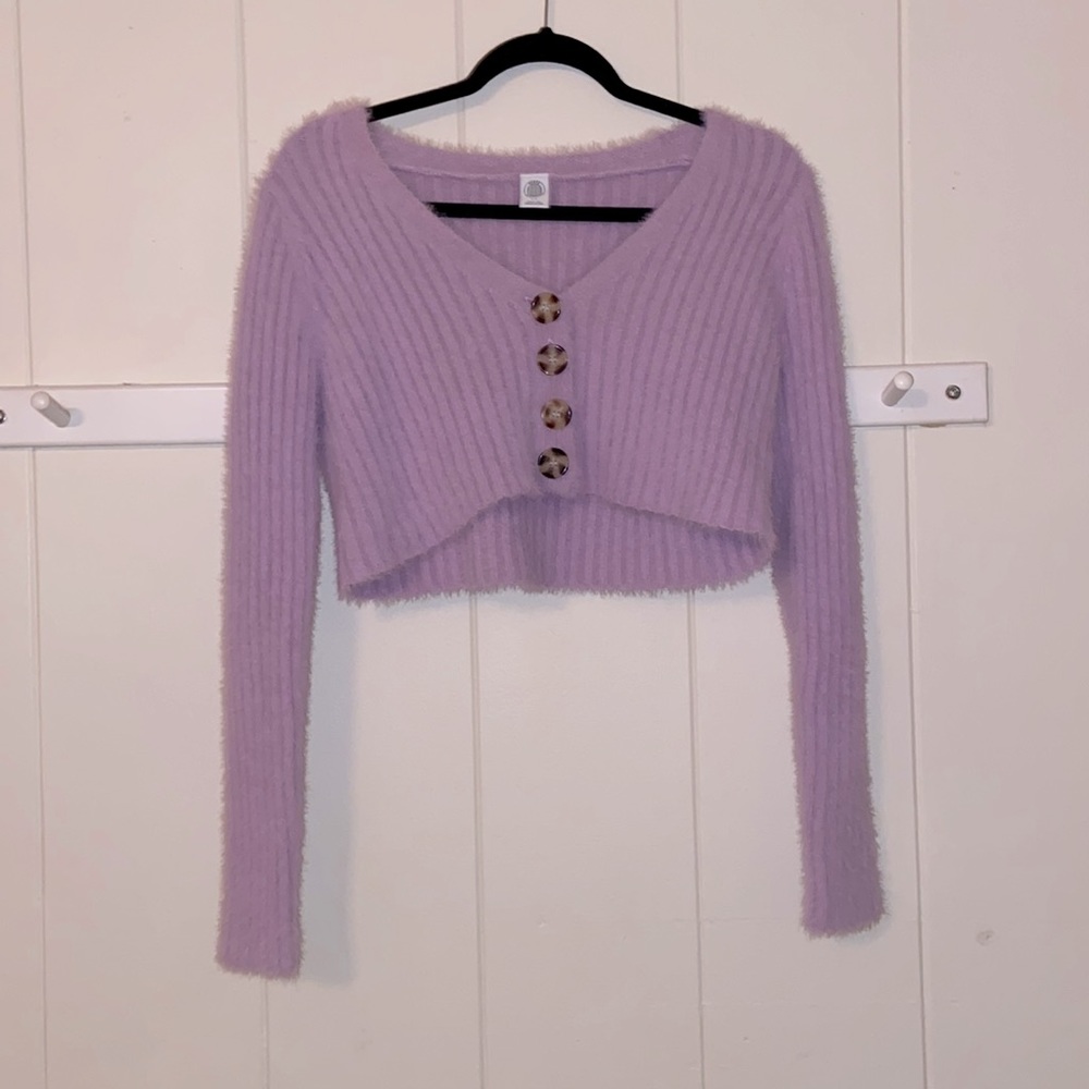 Urban Outfitters Purple Cropped Button-Up Sweater